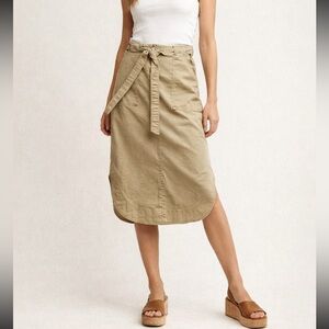 Gap Khaki “Retro” 70’s High Tie Waist Pocket Cotton Round Hem Midi Skirt Size 6